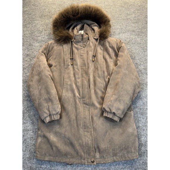 Worthington Industries Jackets & Blazers - Worthington Brown Faux Suede Coat Women's Size Medium Fur Hood Parka